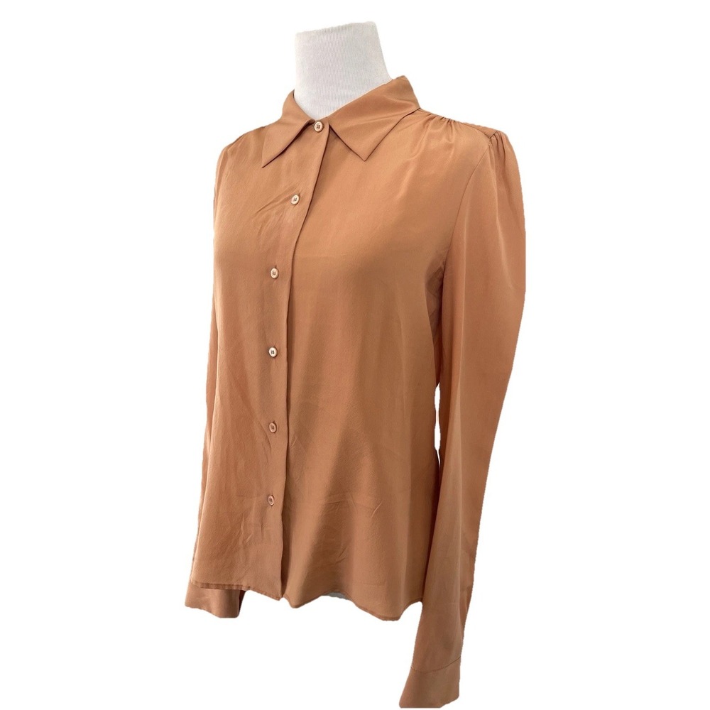 Devil Wears Prada Silk Blouse IT 42 US 6 Apricot Gathered Shoulder Long Sleeve